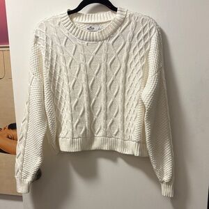Hollister White Cable Knit Sweater